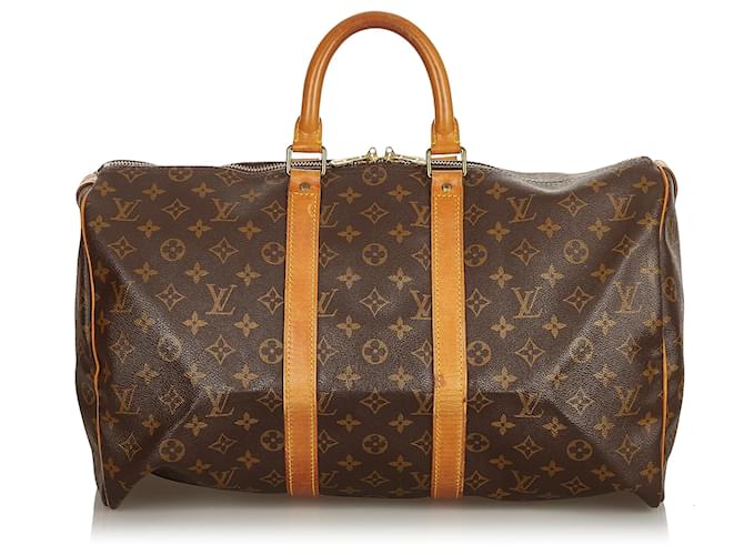 Louis Vuitton Brown Monogram Keepall 45 Leather Cloth  ref.405560