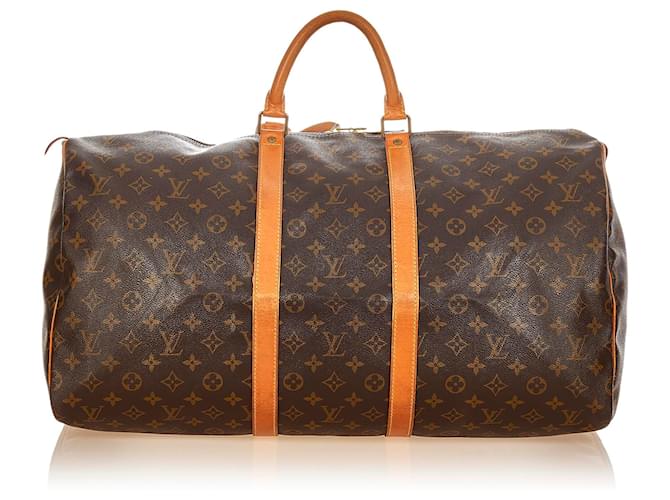 Louis Vuitton Brown Monogram Keepall 55 Leather Cloth  ref.405572