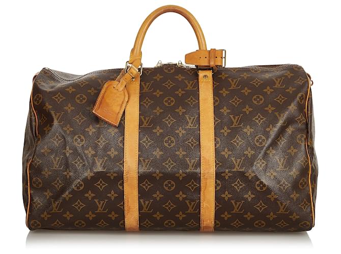 Louis Vuitton Brown Monogram Keepall 50 Leather Cloth  ref.405584