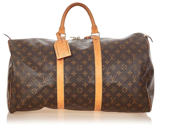 Louis Vuitton Brown Monogram Keepall 50 Leather Cloth  ref.405615