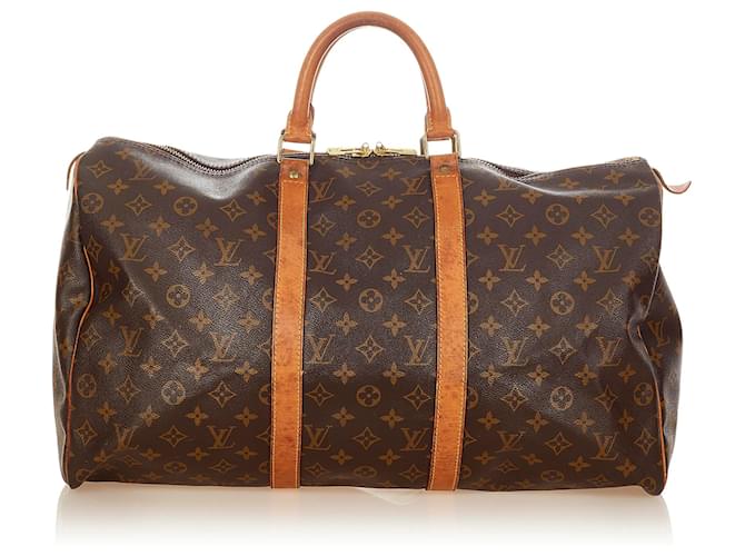 Louis Vuitton Brown Monogram Keepall 50 Leather Cloth  ref.405633