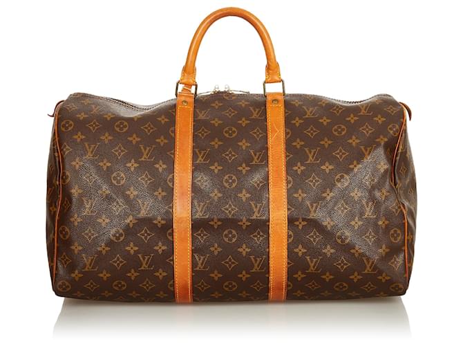 Louis Vuitton Brown Monogram Keepall 50 Leather Cloth  ref.405650
