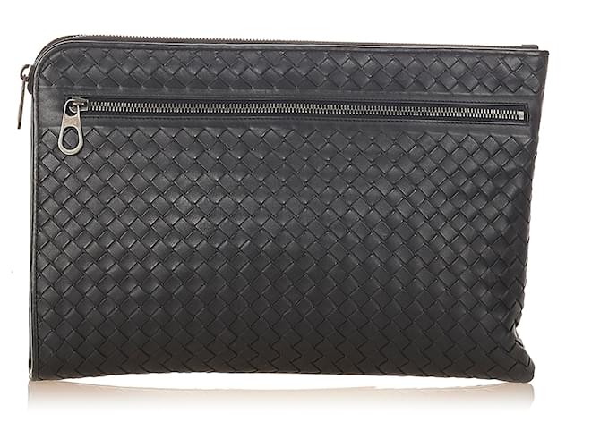 Bottega Veneta Black Intrecciato Leather Clutch Bag Pony