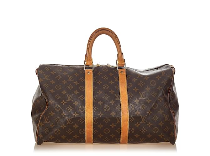 Louis Vuitton Brown Monogram Keepall 45 Leather Cloth  ref.405696