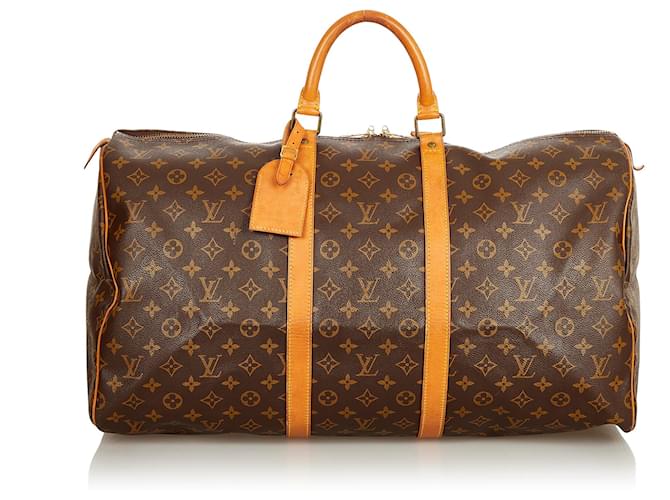 Louis Vuitton Brown Monogram Keepall 55 Leather Cloth  ref.405746