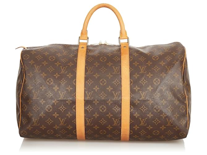 Louis Vuitton Brown Monogram Keepall 50 Leather Cloth  ref.405768