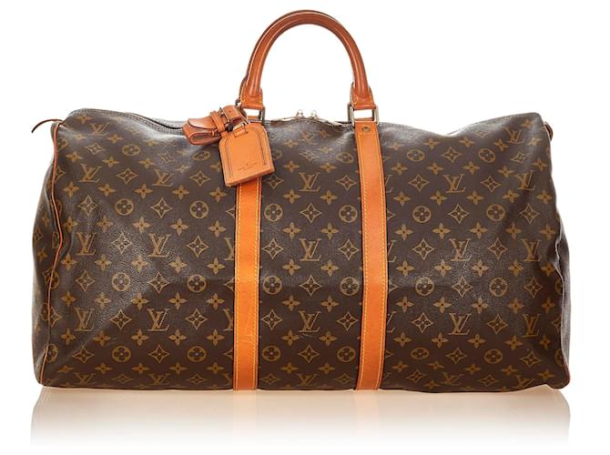 Louis Vuitton Brown Monogram Keepall 55 Leather Cloth  ref.405773