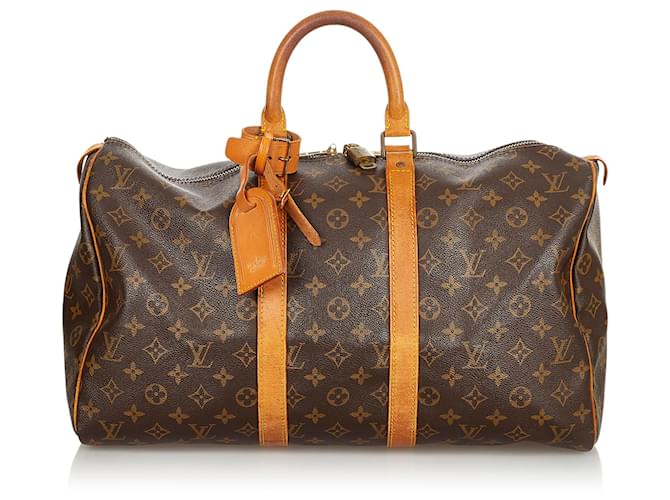 Louis Vuitton Brown Monogram Keepall 45 Leather Cloth  ref.405776