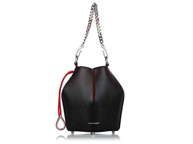 Alexander McQueen Black The Bucket Leather Bag Red Pony-style calfskin  ref.405781