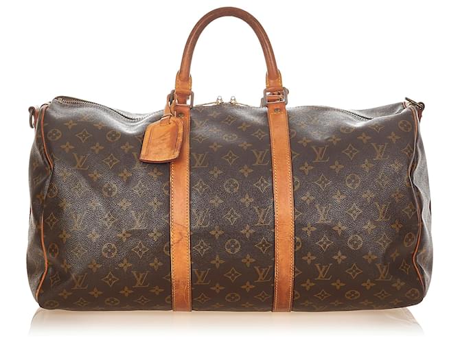 Louis Vuitton Brown Monogram Keepall Bandouliere 50 Leather Cloth  ref.405812