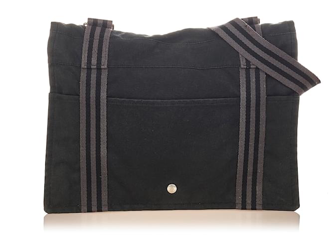 Hermes Black Canvas Fourre Tout Besace MM Messenger Bag Hermes