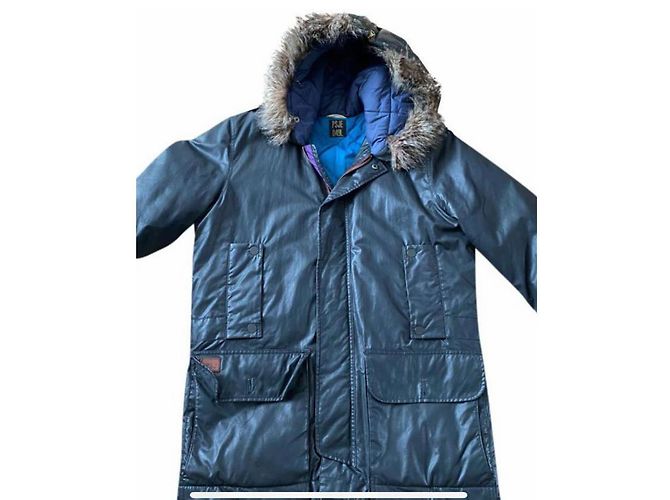 Parka Paul Smith Blu Navy con Cappuccio con Bordo in Pelliccia