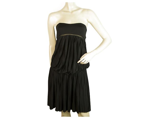 Vanessa Bruno Athe Schwarzes trägerloses Plissee Sommerkleid Größe 2