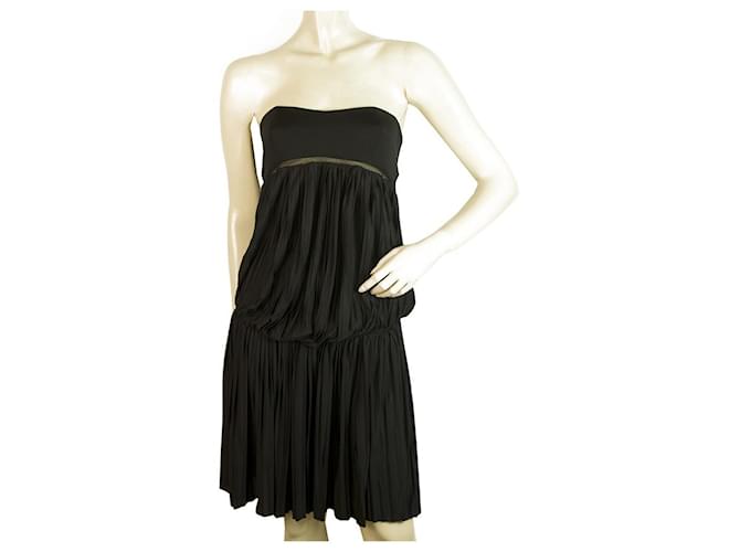 Vestido de verano plisado sin tirantes negro de Vanessa Bruno Athe talla 2 Poliéster Viscosa  ref.405887