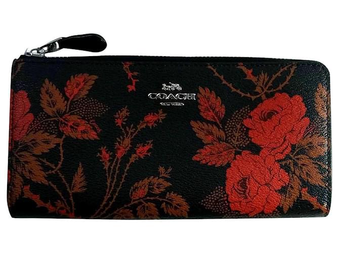 NUMERO DI MODELLO COACH: PORTAFOGLIO CON ZIP A FORMA DI L Nero Bordò  ref.406071 - Joli Closet