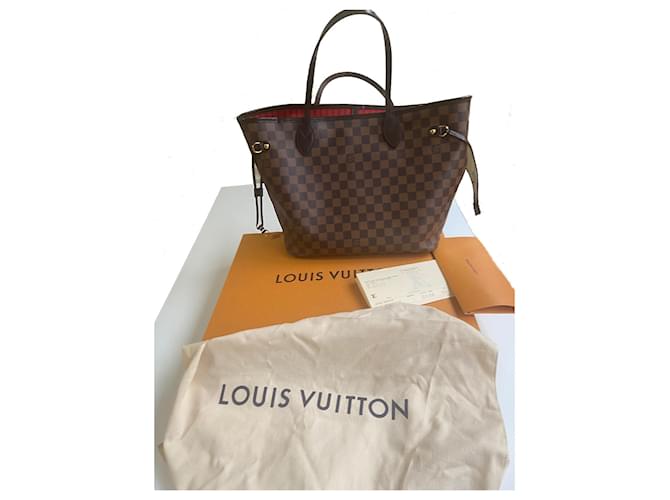 Louis Vuitton Neverfull MM Damier Ebene Castanho escuro Lona  ref.406147