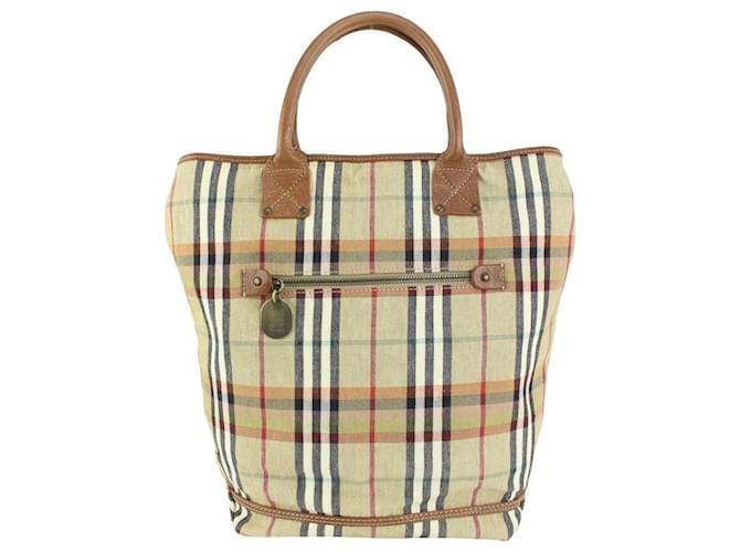 Burberry Beige Shopper-Tasche mit Nova Check-Muster Leder  ref.406221