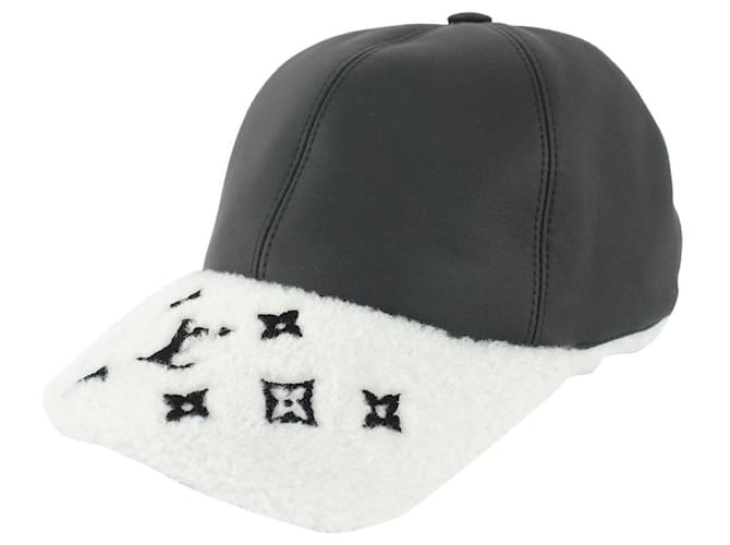 Louis Vuitton Large Black x White Monogram Shearling Cap ous Pas Baseball Hat Leather  ref.406231