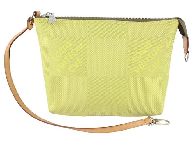Louis Vuitton Lime Green Damier Geant Pochette Accesoires Wristlet Pouch Leather  ref.406233