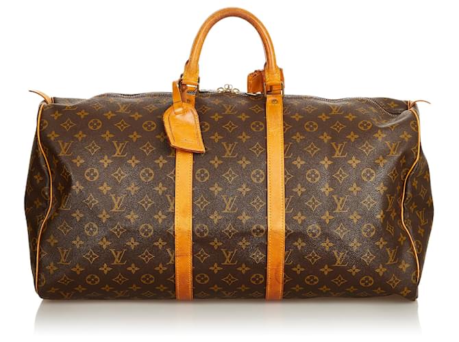 Louis Vuitton Brown Monogram Keepall 55 Leather Cloth  ref.406333
