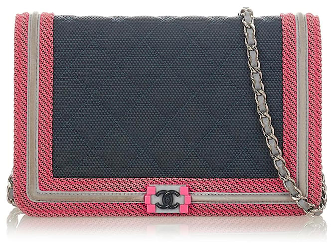 Chanel Blue Fluo Boy Quilted Canvas Flap Bag Pink Cloth Metal Cloth  ref.406397