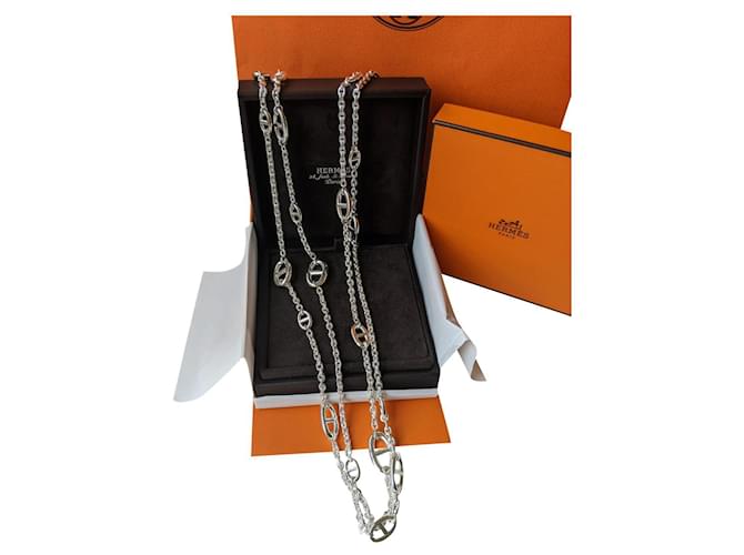 Hermès baile alegre 160 cm Collar largo de plata de ley Hardware de plata  ref.406607