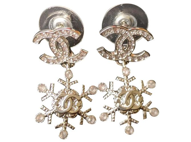 Chanel CC A19Pendientes B Snowflake SHW Plata