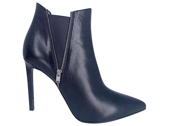 Yves Saint Laurent Ankle Stiletto Boots in Black Leather  ref.406682