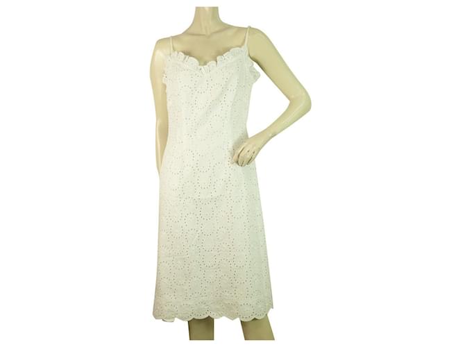 Moschino Jeans White Broderie Knee Length Sleeveless Summer Mini Dress Size 44 Cotton  ref.406703