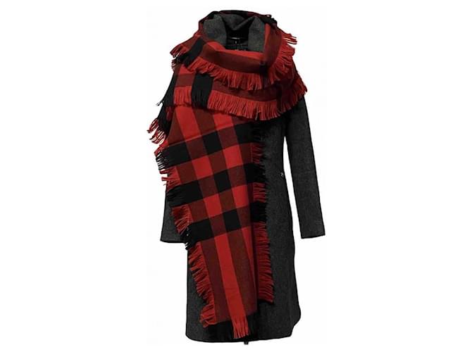 écharpe en laine à carreaux burberry neuve avec sac en papier Noir Rouge  ref.406805