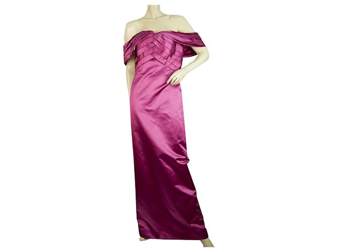 Autre Marque Enrico Coveri Fuchsia 100% Silk Off Shoulders Maxi Evening Gown Dress size 44 Fuschia  ref.406862