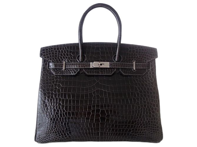 Hermès sac Hermes Birkin 35 crocodile Gris Gris anthracite