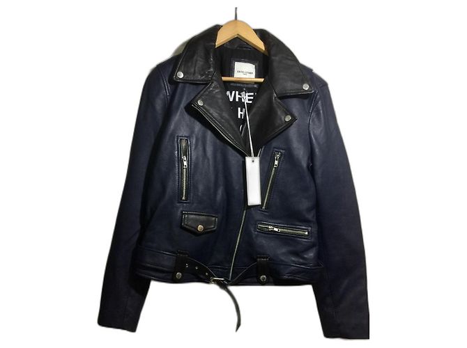 Each X Other Leather two tone biker jacket in black and navy Blue