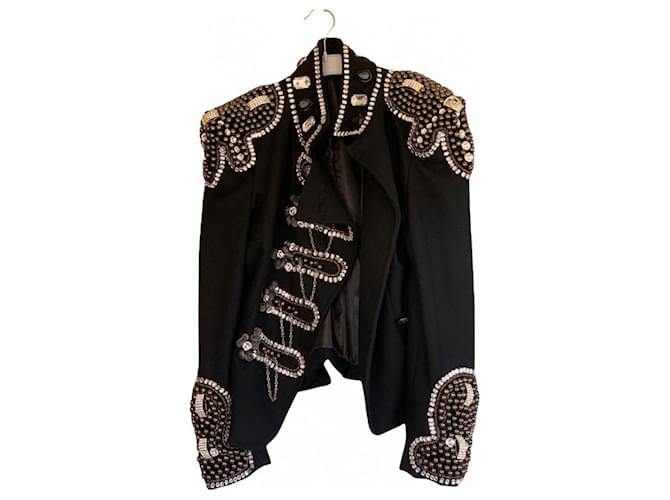 picnic Potentiel symbol Balmain Military embellished jacket Black Wool ref.407053 - Joli Closet