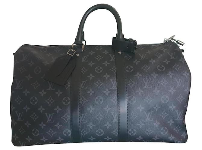 Louis Vuitton Keepall 45 Schwarz Grau Leder  ref.407080