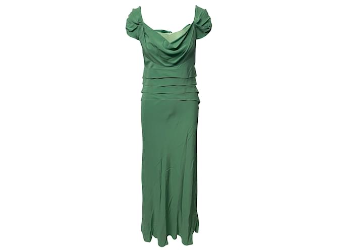 Alberta Ferretti Off Shoulder Tiered Gown in Green Polyester  ref.407106