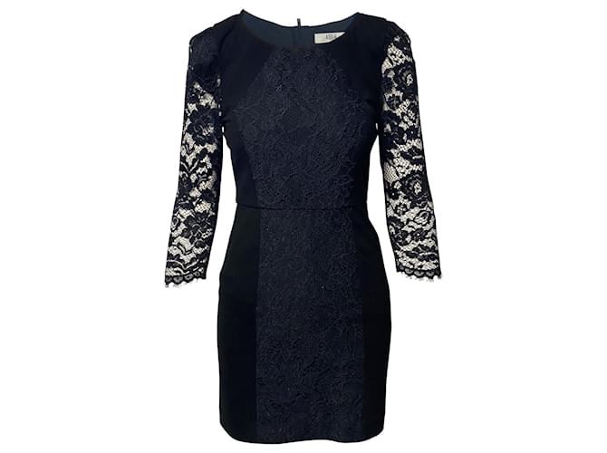 Tibi Long Sleeve Lace MIni Dress in Black Nylon  ref.407157