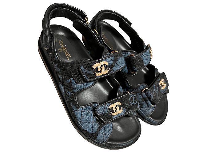 Sandálias Chanel Dad azul de tecido tamanho 36