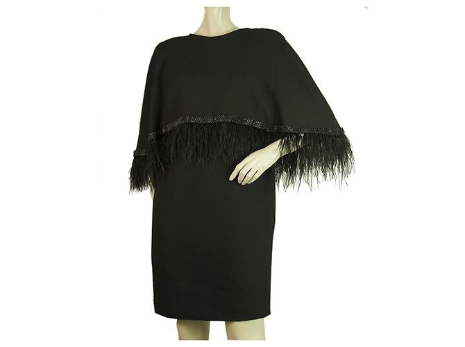 Autre Marque Dimitris Petrou Schwarzes Minikleid mit Federn und Perlen