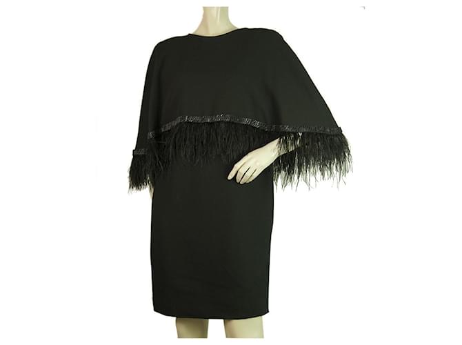 Autre Marque Dimitris Petrou Black Feathers & Beads Mini Length Cape Dress  ref.407207
