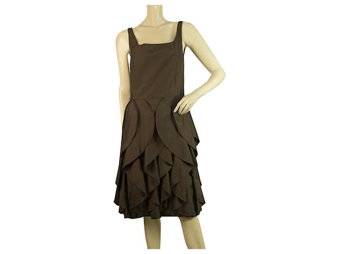 Autre Marque Isaac Mizrahi for Target Brown Ruffles Sleeveless Knee Length Dress size 10 Polyester  ref.407402