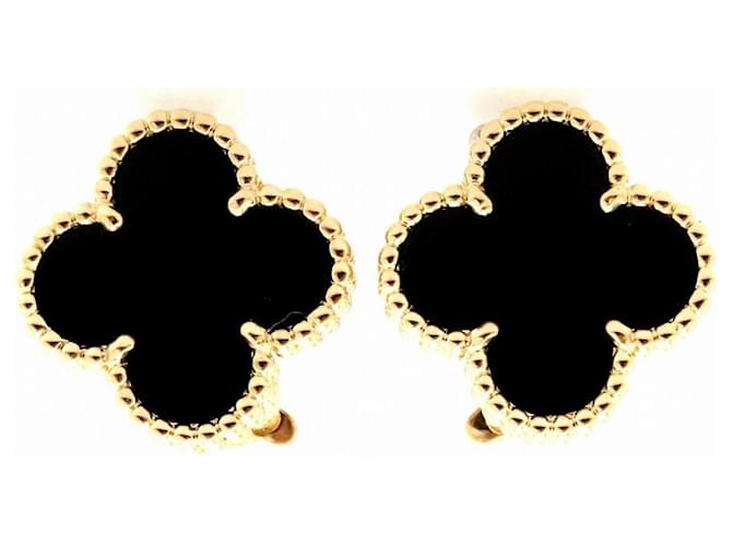 Brincos Van Cleef & Arpels Vintage Alhambra Gold Onyx Multicor Ouro amarelo  ref.407515
