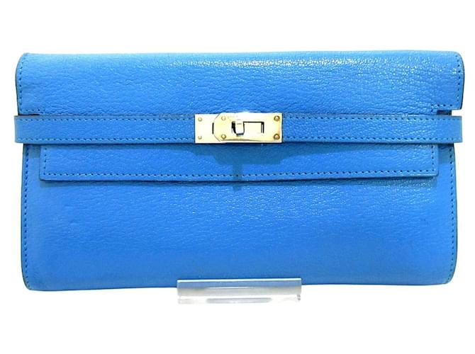 Hermes Kelly Womens Long Wallets, Blue