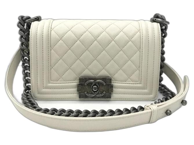 Chanel White Caviar small boy bag Leather  ref.407711