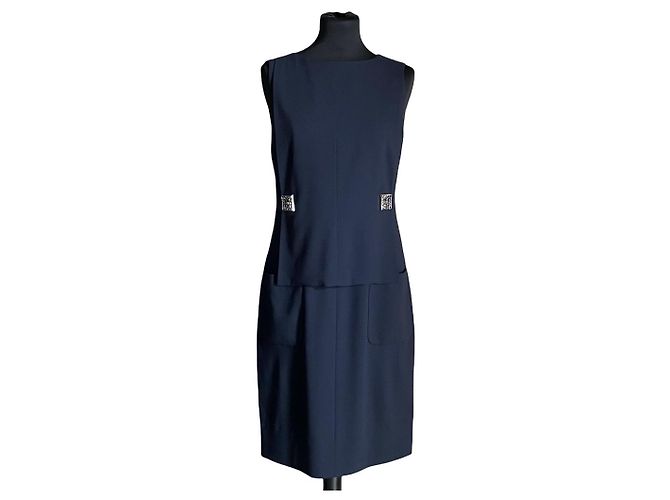 Robe sans manches bleu marine Chanel en viscose