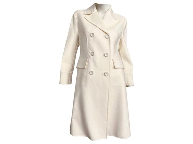 Dior lined breasted coat Cream Wool Nylon Angora  ref.407759