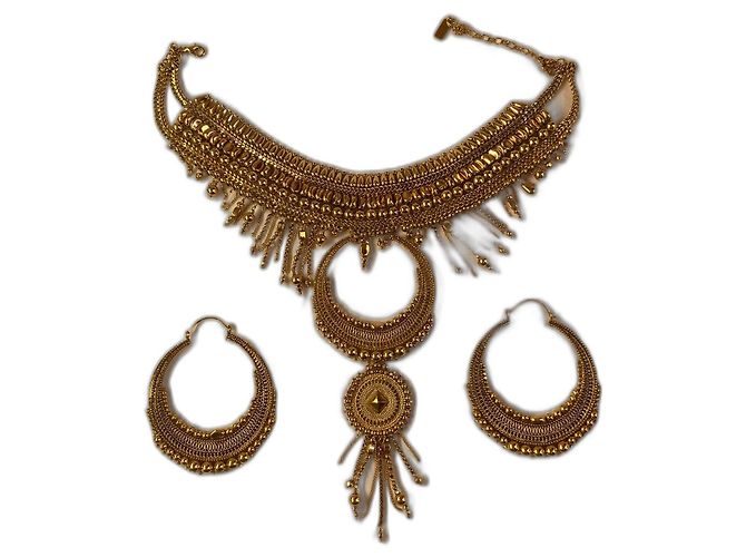 Satellite Parure collier plastron et boucles d’oreilles Doré