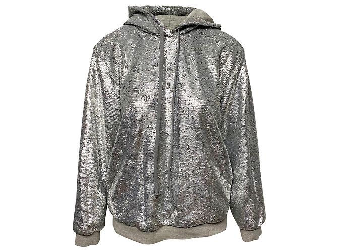 Robert Rodriguez Pailletten-Kapuzenpullover aus silberfarbenem Polyester Metallisch