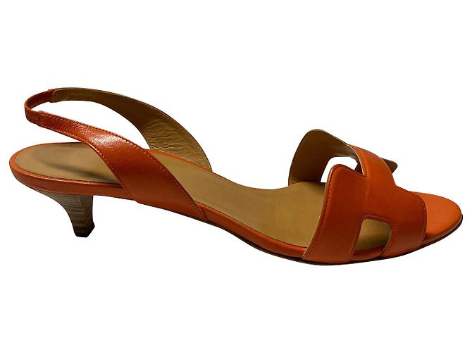 Birkin Hermès Hermes Ottomane Slingback Kitten Heels aus orangefarbenem Leder