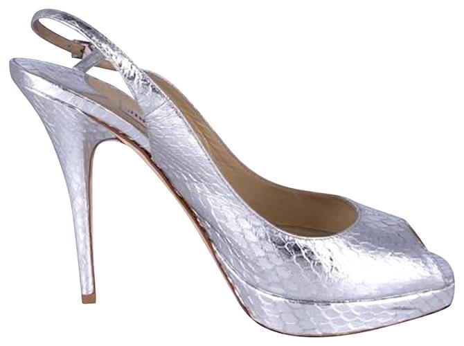 Jimmy Choo Clue Pumps in Silver Leather Silvery  ref.407806